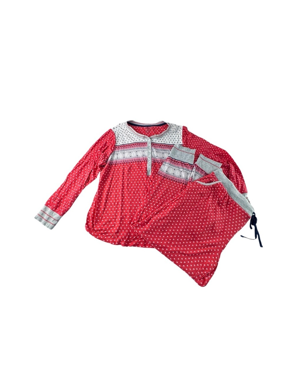 Cuddl Duds Red Polka Dot Long-Sleeve Pajama Set with Gray Trim